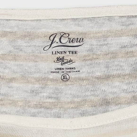J. Crew Womens Relaxed Linen Long Sleeve Tee Tan White Sz XL Boxy Preppy Casual - Picture 6 of 13